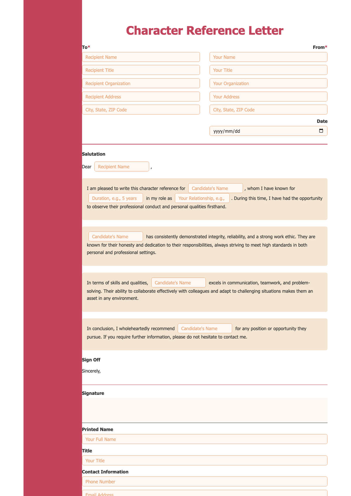 Fillable character reference letter template with red sidebar_variant_3
